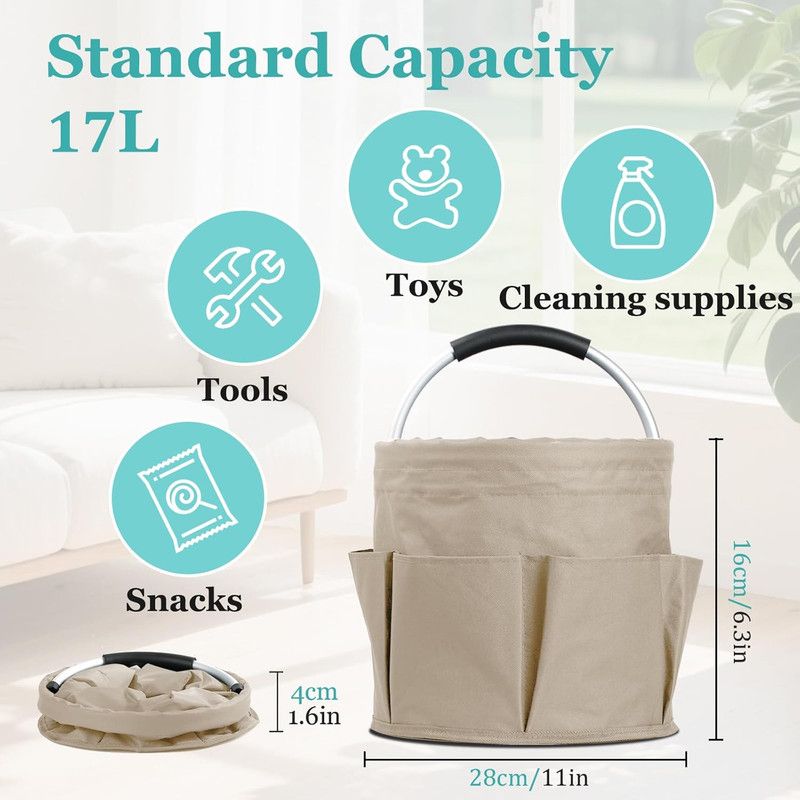 Garden Tool Organizer Bag 17L Collapsible Tool Bag Foldable Tool Organizer Outdoor Camping Portable Shower Caddy Cleaning Supply Caddy with Handle for Home Bathroom Storage Bath Wash Bag（khaki） - Image 5