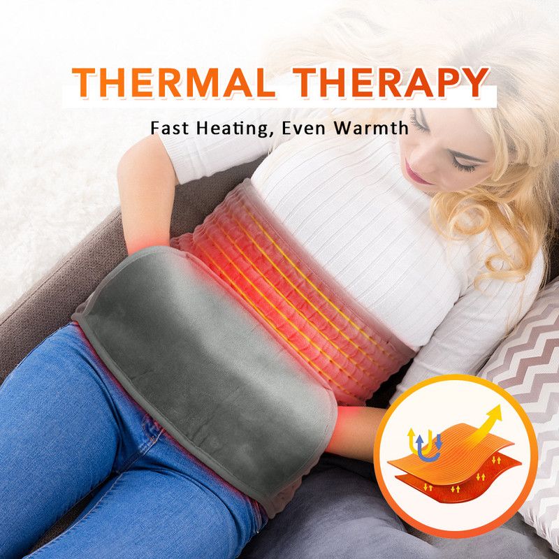 Electric Heating Waist Belt with Hand Warmer Pocket, 10 Heat Levels & 4 Timer Auto Off, Soft Plush Thermal Heating Pad for Back Abdomen Shoulder-Gray - Image 3