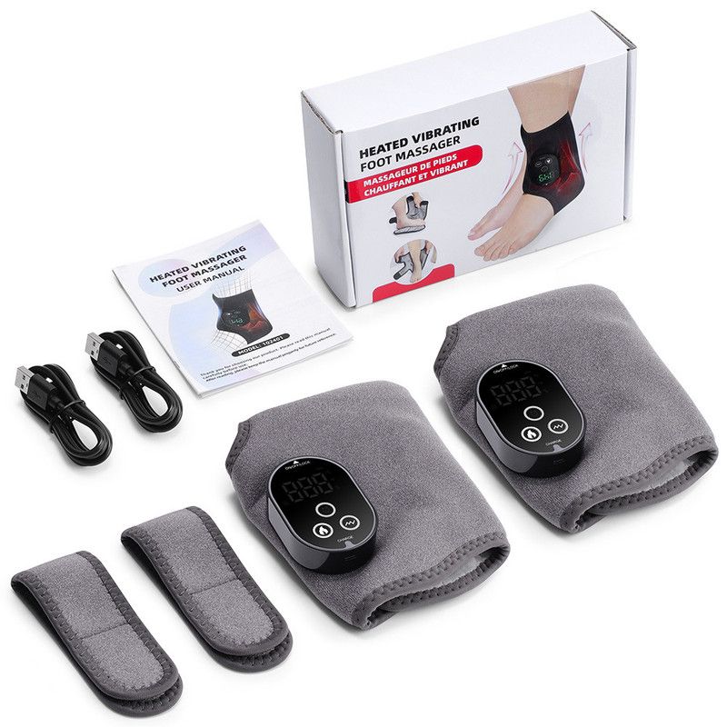 2 Pack Wireless Heated Vibration Ankle Foot Massager Wrap, Rechargeable Thermal Massage Brace for Both Ankle Joint Relief - Image 1