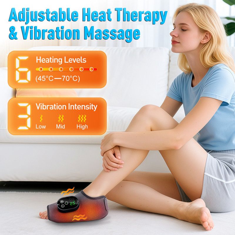 2 Pack Wireless Heated Vibration Ankle Foot Massager Wrap, Rechargeable Thermal Massage Brace for Both Ankle Joint Relief - Image 2