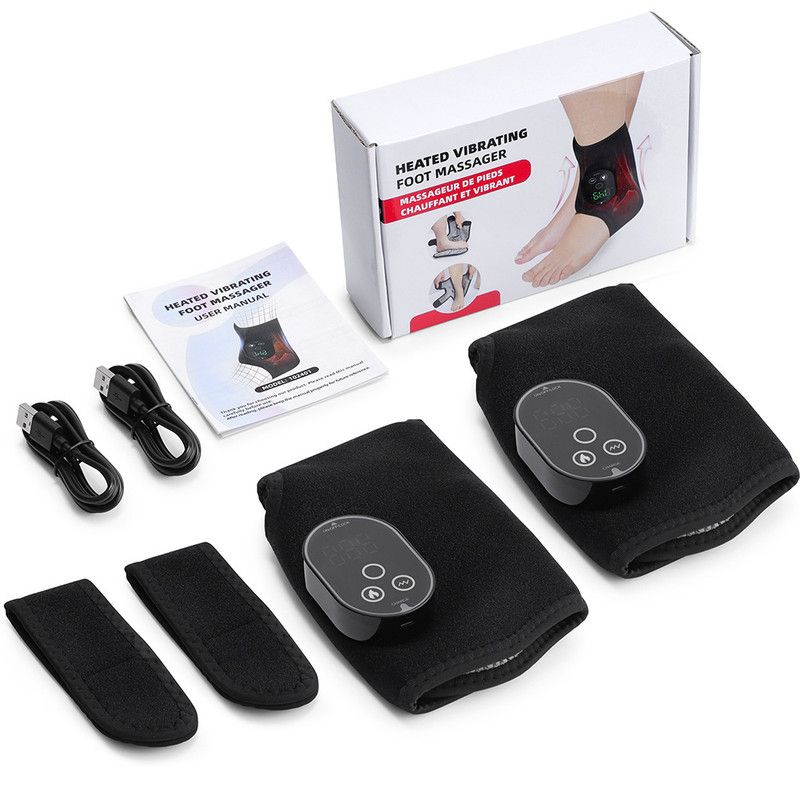 2 Pack Wireless Heated Vibration Ankle Foot Massager Wrap, Rechargeable Thermal Massage Brace for Both Ankle Joint Relief - Image 1