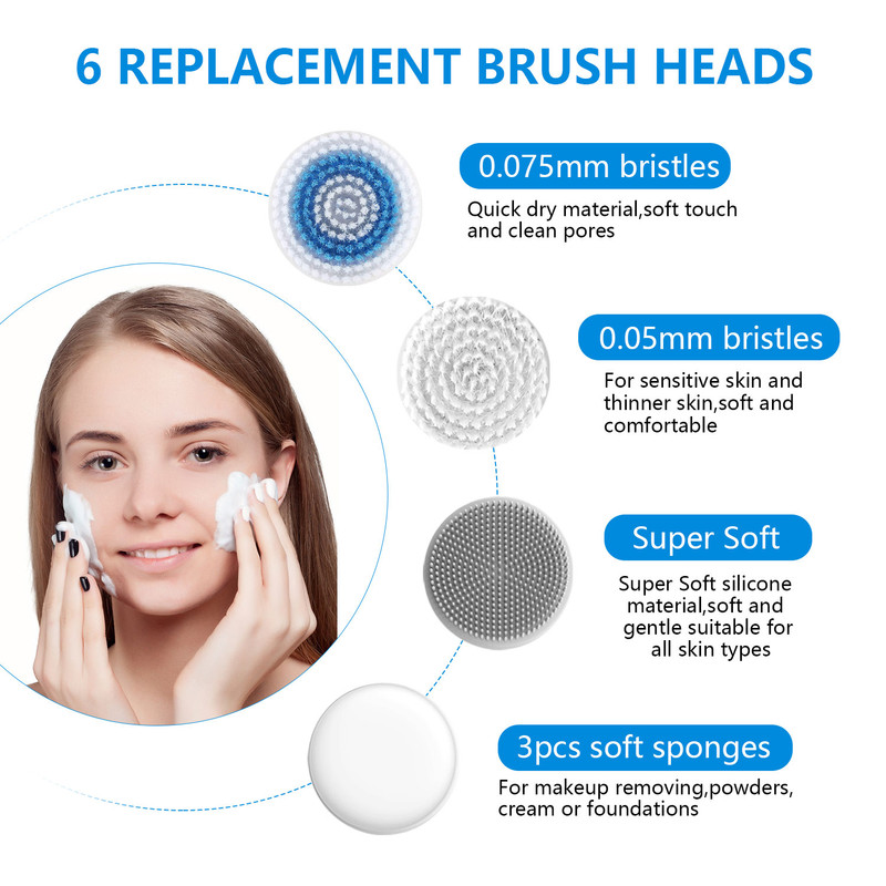 Multifunctional Electric Facial Cleanser - 6-in-1 Electric Facial Cleanser - Home Beauty Device - IPX7 Waterproof - 5 Brush Heads - Hot Compress Facial Cleanser - Image 4