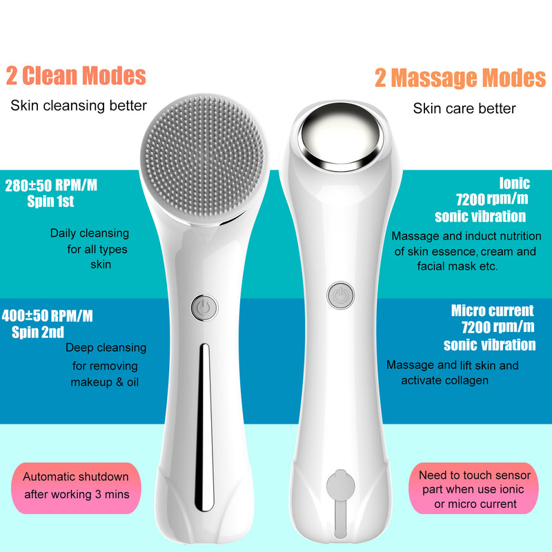 Multifunctional Electric Facial Cleanser - 6-in-1 Electric Facial Cleanser - Home Beauty Device - IPX7 Waterproof - 5 Brush Heads - Hot Compress Facial Cleanser - Image 8