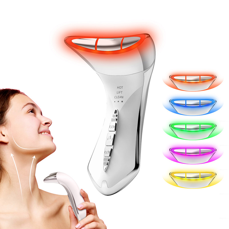 Multi-Function 7-Color Light Constant-Temperature EMS Neck Massager - Neck Lifting and Firming Massager - Facial Infusion Beauty Device - IPX6 Waterproof Electric Neck Massager - 5-in-1 Device Combining Skin Warming, EMS, Infusion, Massage, and Color Ligh - Image 1