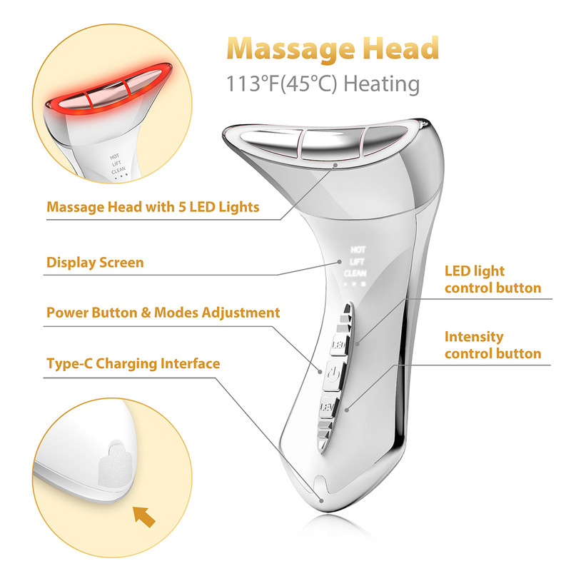 Multi-Function 7-Color Light Constant-Temperature EMS Neck Massager - Neck Lifting and Firming Massager - Facial Infusion Beauty Device - IPX6 Waterproof Electric Neck Massager - 5-in-1 Device Combining Skin Warming, EMS, Infusion, Massage, and Color Ligh - Image 4