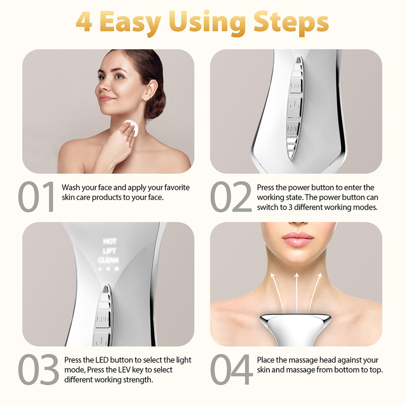 Multi-Function 7-Color Light Constant-Temperature EMS Neck Massager - Neck Lifting and Firming Massager - Facial Infusion Beauty Device - IPX6 Waterproof Electric Neck Massager - 5-in-1 Device Combining Skin Warming, EMS, Infusion, Massage, and Color Ligh - Image 5