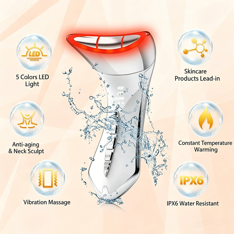 Multi-Function 7-Color Light Constant-Temperature EMS Neck Massager - Neck Lifting and Firming Massager - Facial Infusion Beauty Device - IPX6 Waterproof Electric Neck Massager - 5-in-1 Device Combining Skin Warming, EMS, Infusion, Massage, and Color Ligh - Image 7