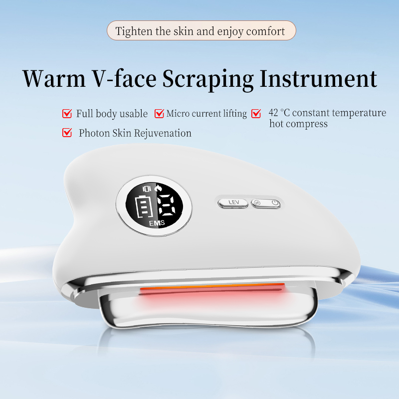 3-Speed Adjustable Smart Gua Sha Device - Photon Skin Rejuvenation Beauty Tool - EMS Microcurrent Lifting - Facial Massage Beauty Device - Constant-Temperature Gua Sha Beauty Device - Smart Digital Electric Gua Sha Board - Home Facial Care Tool - White - Image 1