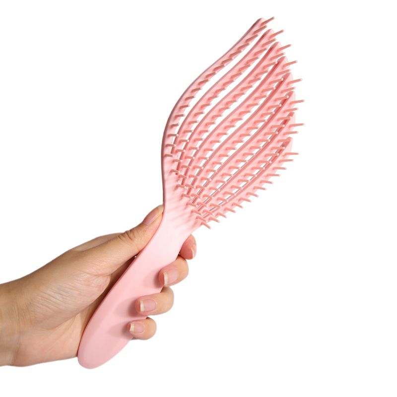1PC Mermaid Fish Bone Brush – Wet & Dry Detangling Brush – High-Elasticity Wide-Tooth Comb, Tangle-Free – Volumizing Styling Brush for Women with Long or Curly Hair,Pink. - Image 2