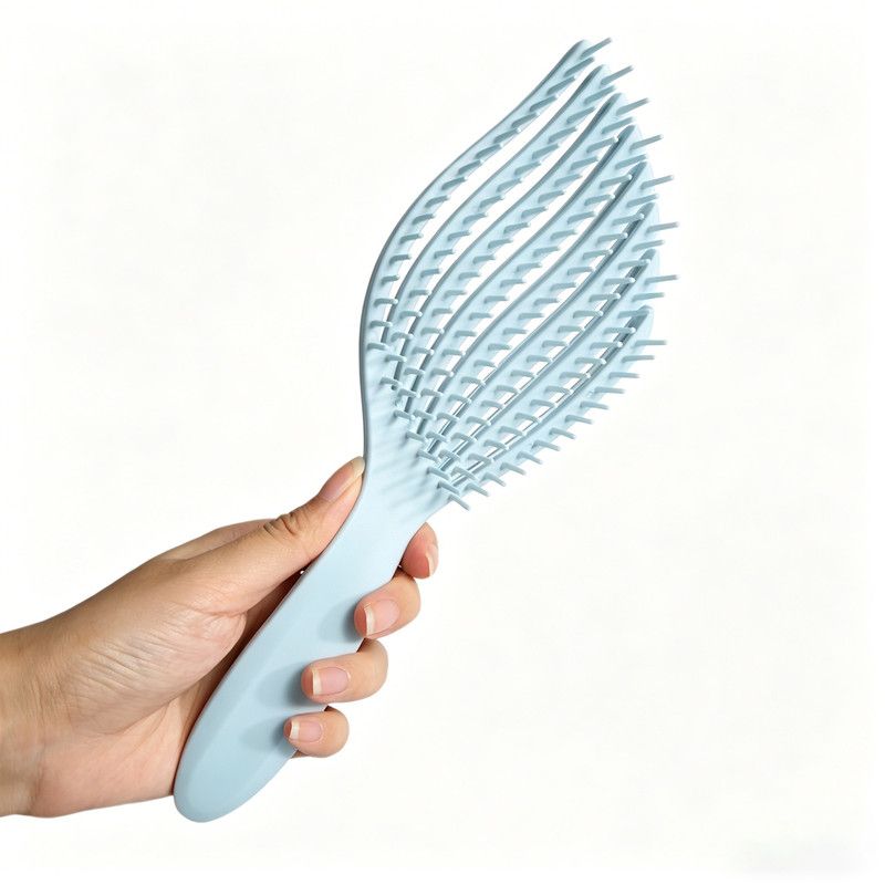 1PC Mermaid Fish Bone Brush – Wet & Dry Detangling Brush – High-Elasticity Wide-Tooth Comb, Tangle-Free – Volumizing Styling Brush for Women with Long or Curly Hair,Blue. - Image 2