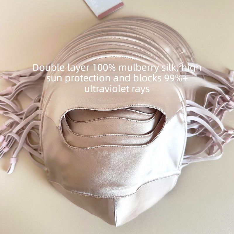 Mulberry Silk Sun Protection Face Mask – UV Blocking Breathable Dust Mask for Outdoor Cycling (Short Style, Gold) - Image 3
