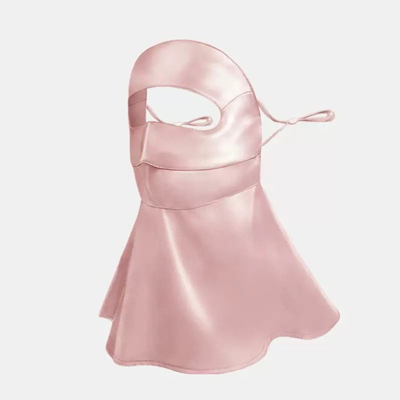 Long-Style Neck-Covering Silk Sun Protection Mask – Full-Face UV Blocking Mask for Cycling and Outdoor Activities (Pink) - Image 1
