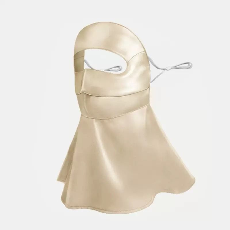 Long-Style Neck-Covering Silk Sun Protection Mask – Full-Face UV Blocking Mask for Cycling and Outdoor Activities (Gold) - Image 1
