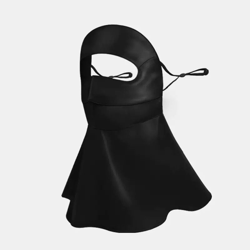 Long-Style Neck-Covering Silk Sun Protection Mask – Full-Face UV Blocking Mask for Cycling and Outdoor Activities (Black) - Image 1
