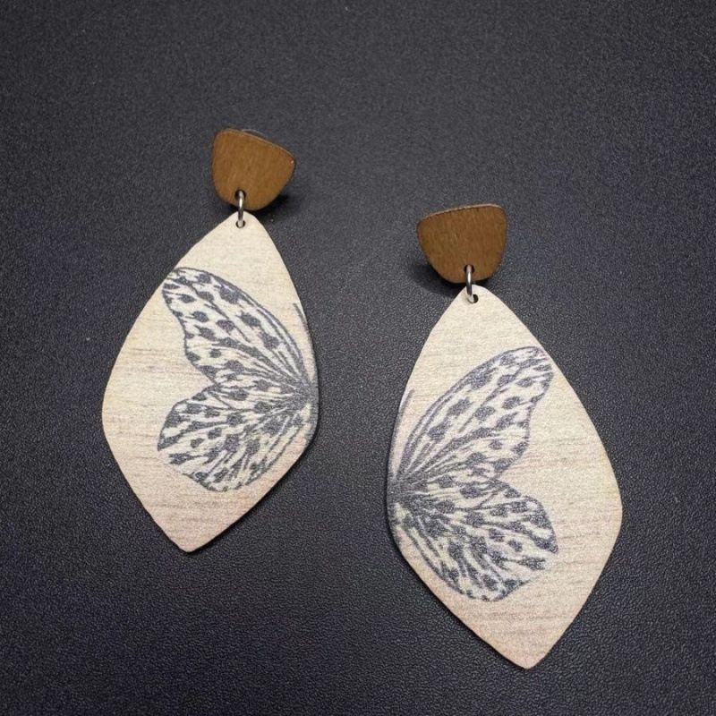 Bohemian Butterfly Earrings – Layered Wooden Drop Dangle Earrings for Women, Vintage Leaf-Shaped Boho Jewelry - Image 1