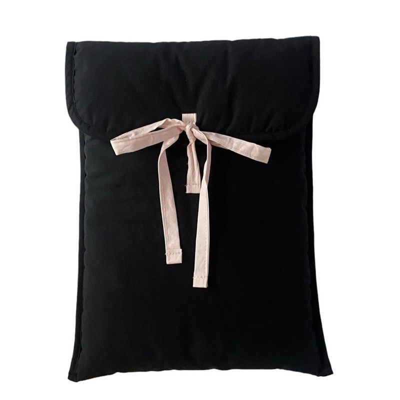 1PC Ballet Pink Bow Quilted Laptop & Tablet Sleeve – Fits 11-inch – Black - Image 1