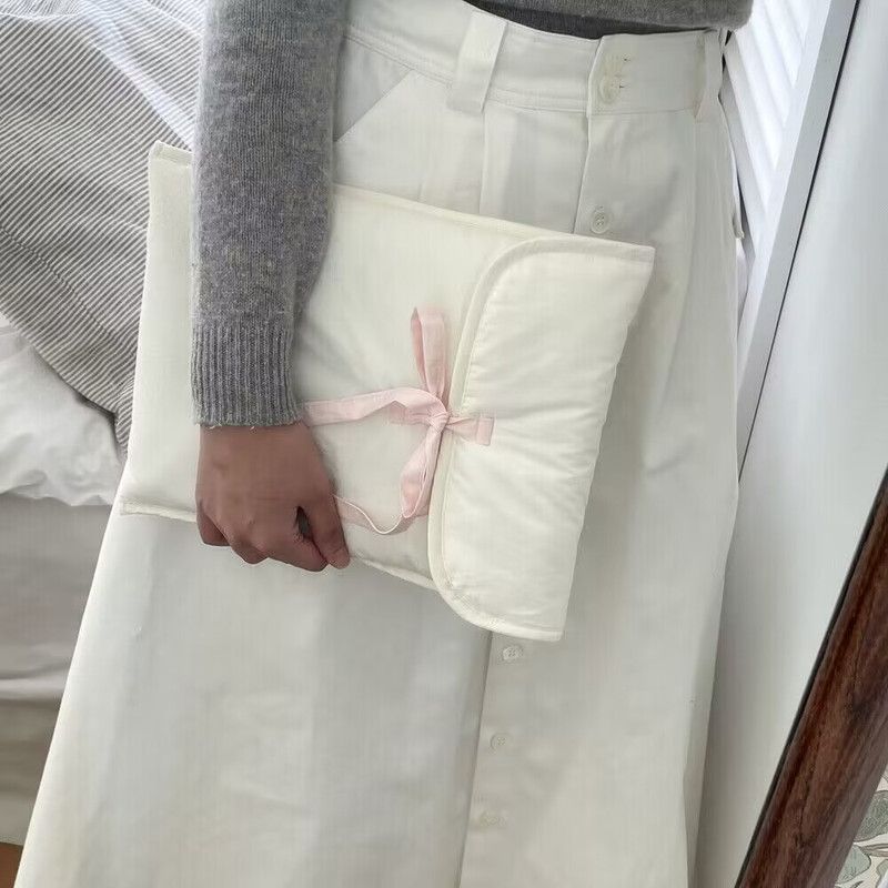1PC Ballet Pink Bow Quilted Laptop & Tablet Sleeve – Fits 11-inch – White - Image 1