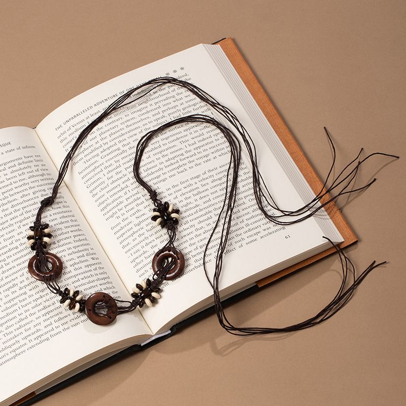 Boho Macrame Wooden Ring Waist Belt Adjustable Drawstring Wide Cincher Ethnic Beaded Dress Sash for Women - Image 1