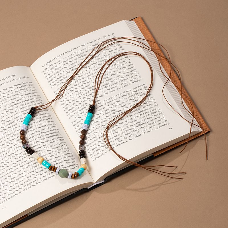 Tribal Multicolor Stone Bead Thin Waist Belt Adjustable Drawstring Fringe Boho Macrame Dress Sash - Image 1