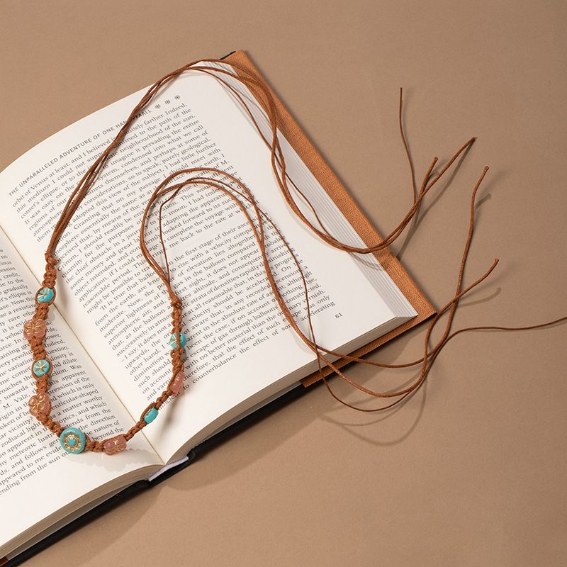 Pastel Turquoise Floral Glass Bead Drawstring Waist Belt Adjustable Fringe Thin Macrame Boho Sash - Image 1