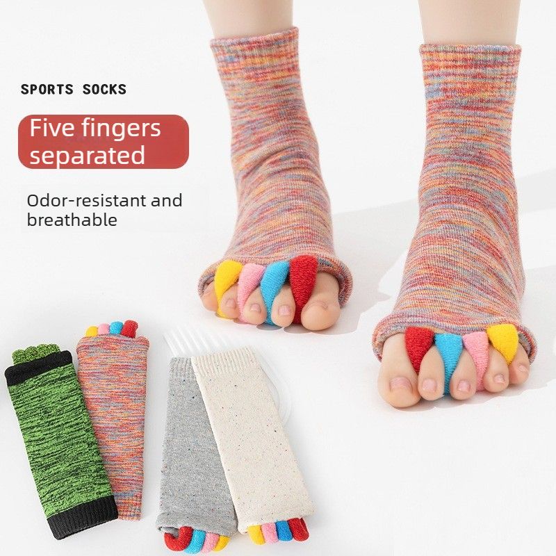 Five Toe Separator Yoga Socks Non Slip Open Toe Pilates Barre Foot Socks Breathable Stretch Studio Workout Socks-Pink - Image 1