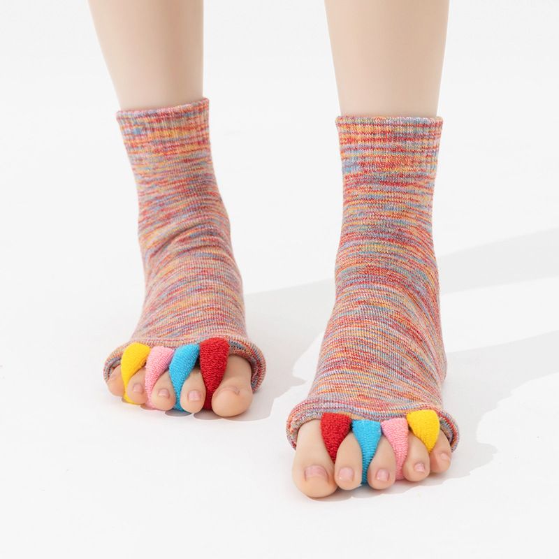 Five Toe Separator Yoga Socks Non Slip Open Toe Pilates Barre Foot Socks Breathable Stretch Studio Workout Socks-Pink - Image 2
