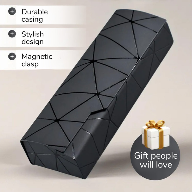 Premium Eyeglass Case - Retro Japanese Style - Sunglass Storage - Fashionable Geometric Pattern - Stylish Eyeglass Case - Durable and Shock-Resistant - Unisex - Black - Image 1