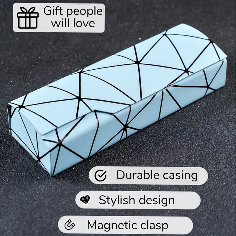 Premium Eyeglass Case - Retro Japanese Style - Sunglass Storage - Fashionable Geometric Pattern - Stylish Eyeglass Case - Durable and Shock-Resistant - Unisex - Blue - Image 1