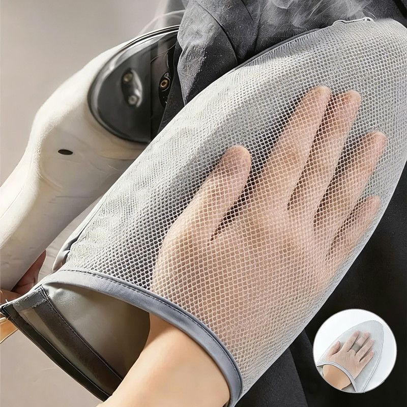 1 piece - Handheld ironing pad - Heat-resistant ironing mat - Portable ironing aid - Ironing tool - Steam glove with finger loops - Mini ironing board - Ironing board - Ironing pad - 24 x 15 cm - Gray - Image 1