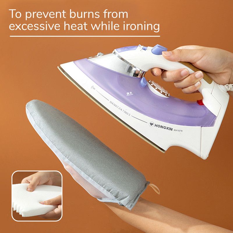 1 piece - Handheld ironing pad - Heat-resistant ironing mat - Portable ironing aid - Ironing tool - Steam glove with finger loops - Mini ironing board - Ironing board - Ironing pad - 24 x 15 cm - Gray - Image 3
