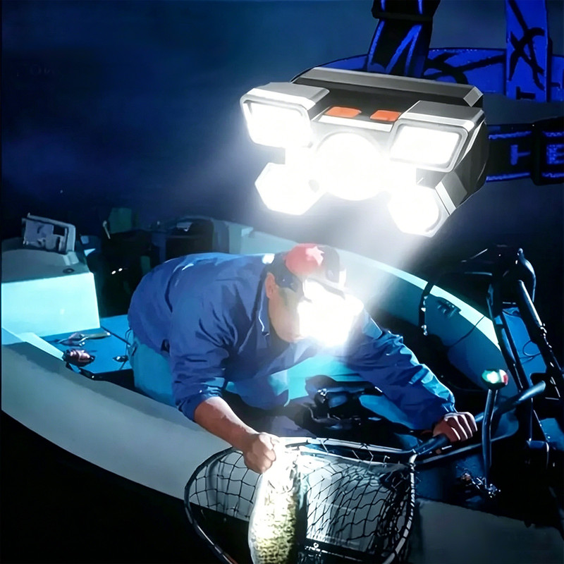 Outdoor Multi-Function LED Headlamp - 4-Level Dimmable Waterproof Headlamp - Head-Mounted Headlamp - Spotlight - Ideal for Night Fishing, Hiking, Camping, and Work - High-Power Flashlight - Gold - Image 8