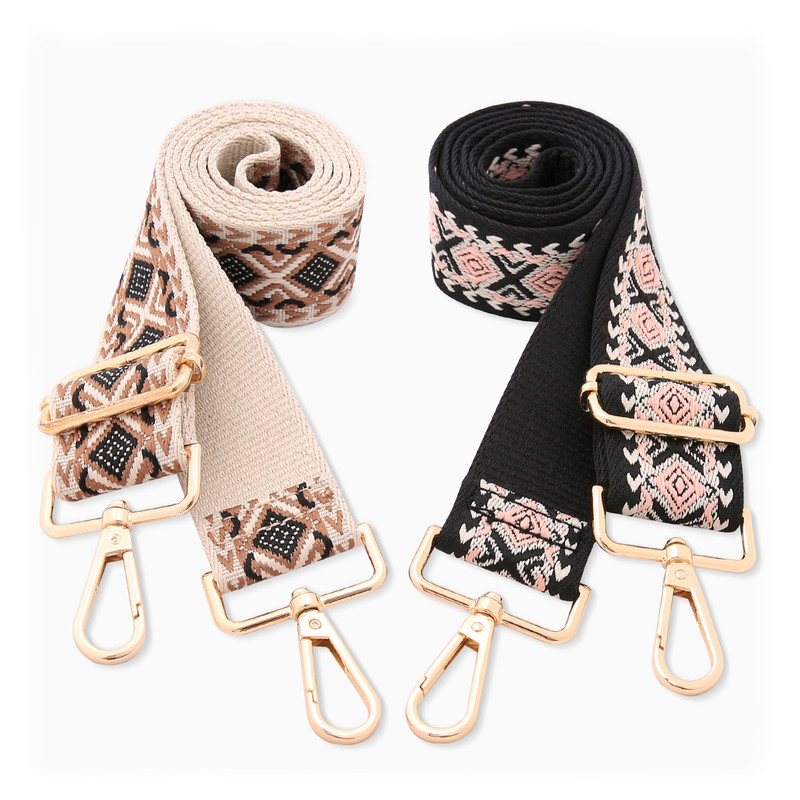 Two-piece set of jacquard webbing suitable for handbag straps, shoulder bag straps, and camera straps-Beige and black - Image 1
