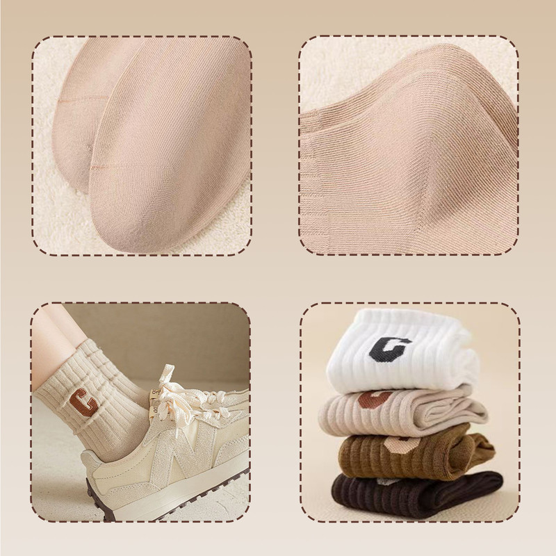 Socks - 5 Pairs of Women's Socks - Women's Athletic Socks - Soft - Breathable - Casual Socks - Fashionable Instagram-Style - All-Season - One-Size-Fits-All Women's Socks - Simple Letter Print - Women's Ankle Socks - Image 3