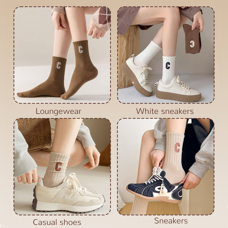 Socks - 5 Pairs of Women's Socks - Women's Athletic Socks - Soft - Breathable - Casual Socks - Fashionable Instagram-Style - All-Season - One-Size-Fits-All Women's Socks - Simple Letter Print - Women's Ankle Socks - Image 6