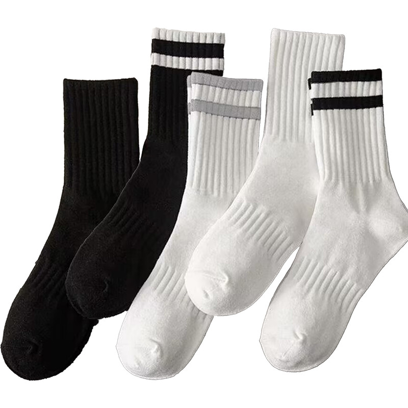 Mid-Calf Socks - 5-Pair Pack - Women's Socks - Men's Socks - Striped Socks - Solid Color Socks - Sports Socks - Image 1
