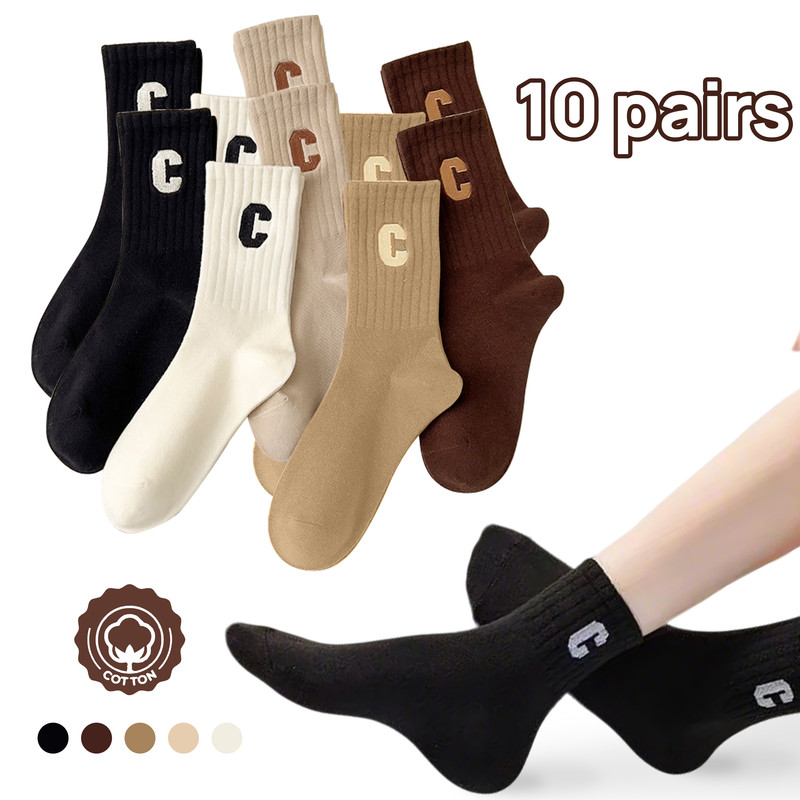 Socks - 10-Pack Women's Socks - Women's Athletic Socks - Soft - Breathable - Casual Socks - Fashionable Instagram-Style - All-Season - One-Size-Fits-All Women's Socks - Simple Letter Print - Women's Ankle Socks - Image 1