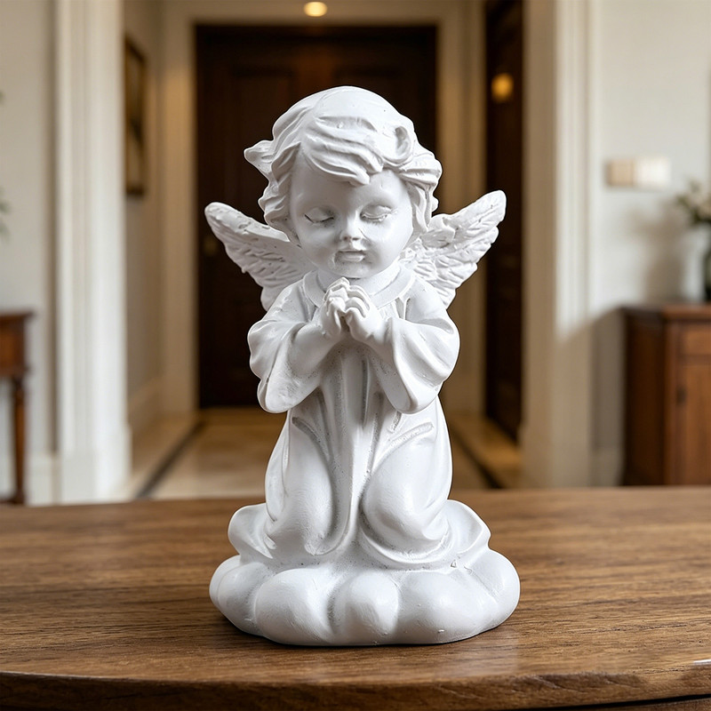 Kneeling Angel Girl Blessing Figurine, Resin Ornament Gift Decor - Image 1
