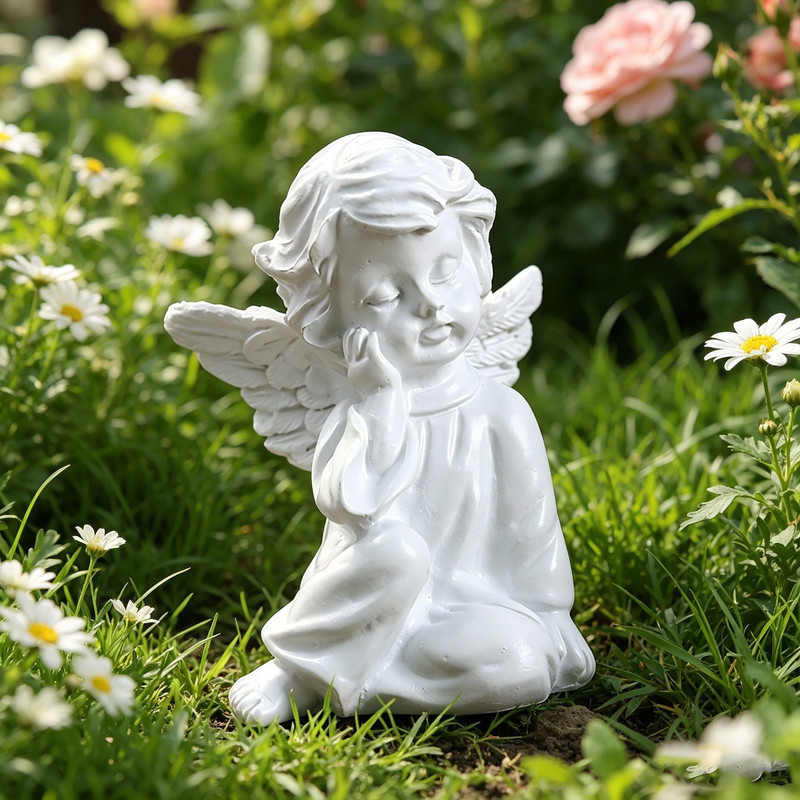 Left Thinking Angel Statue, Resin Decor for Desk & Bedroom - Image 1