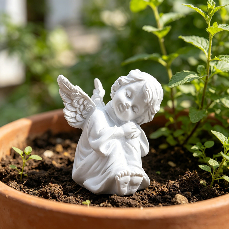 Thinking Angel Figurine Right, Resin Mini Sculpture Home Accent - Image 1