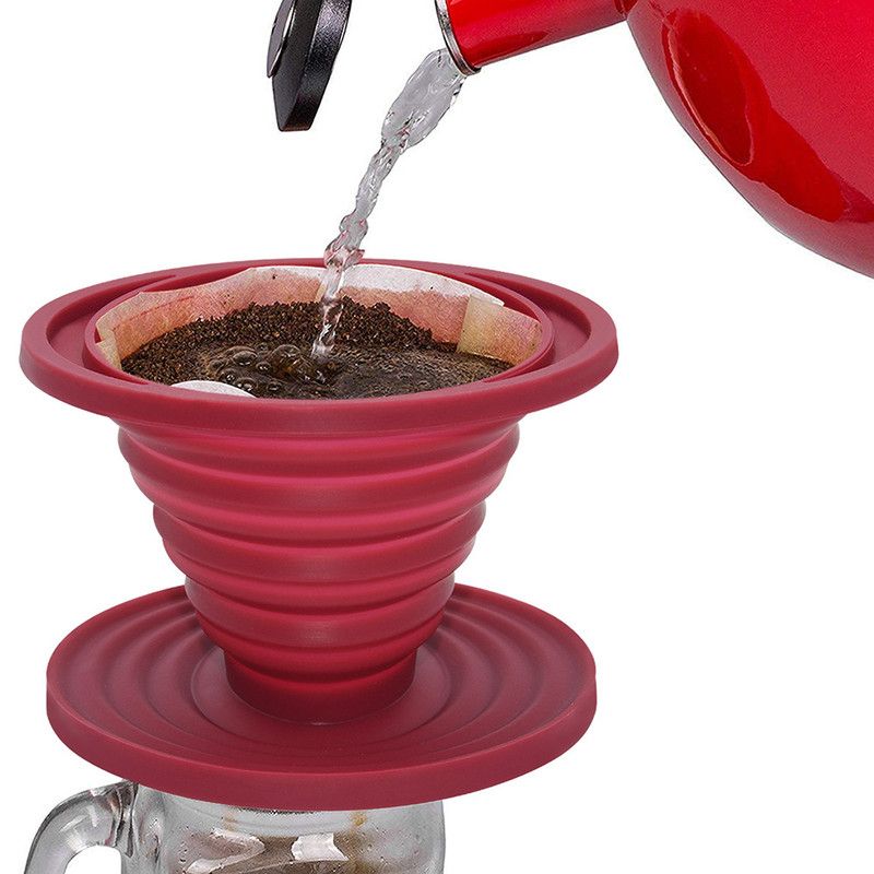 Food-Grade Silicone Foldable Coffee Dripper – Portable Outdoor Pour-Over Filter – Red - Image 2