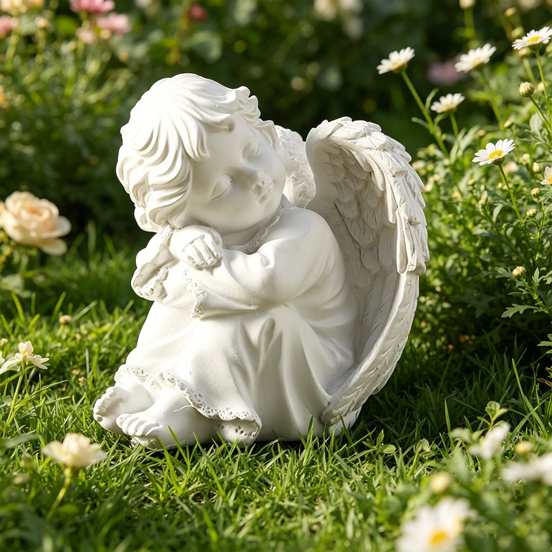 Sleeping Angel Figurine, Resin Ornament Cute Home Decor - Image 1