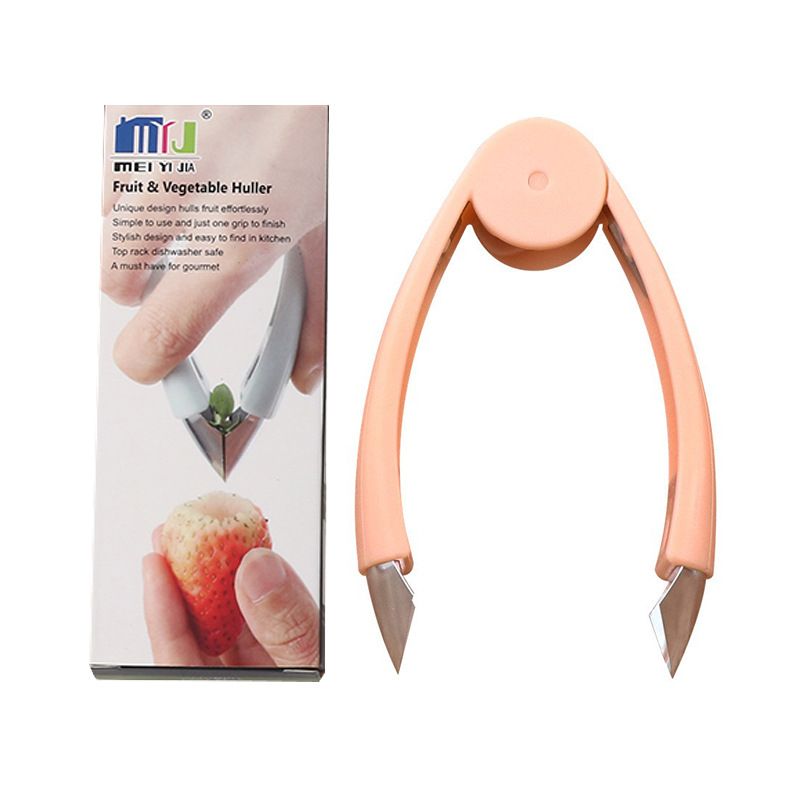 Stem Remover Tool for Strawberry, V Shape Fruit Huller Clip, Portable Berry Leaf Corer Picker for Kitchen-Orange - Image 2