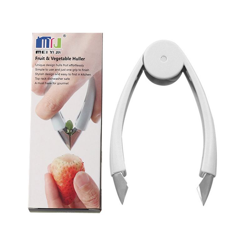 Stem Remover Tool for Strawberry, V Shape Fruit Huller Clip, Portable Berry Leaf Corer Picker for Kitchen-Gray - Image 2