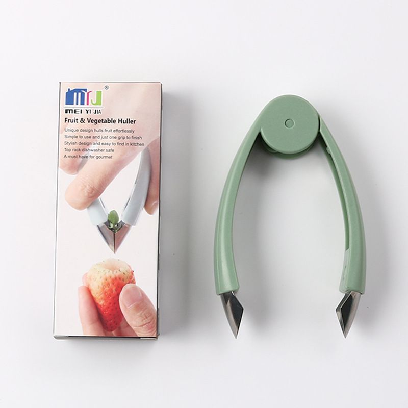 Stem Remover Tool for Strawberry, V Shape Fruit Huller Clip, Portable Berry Leaf Corer Picker for Kitchen-Green - Image 2
