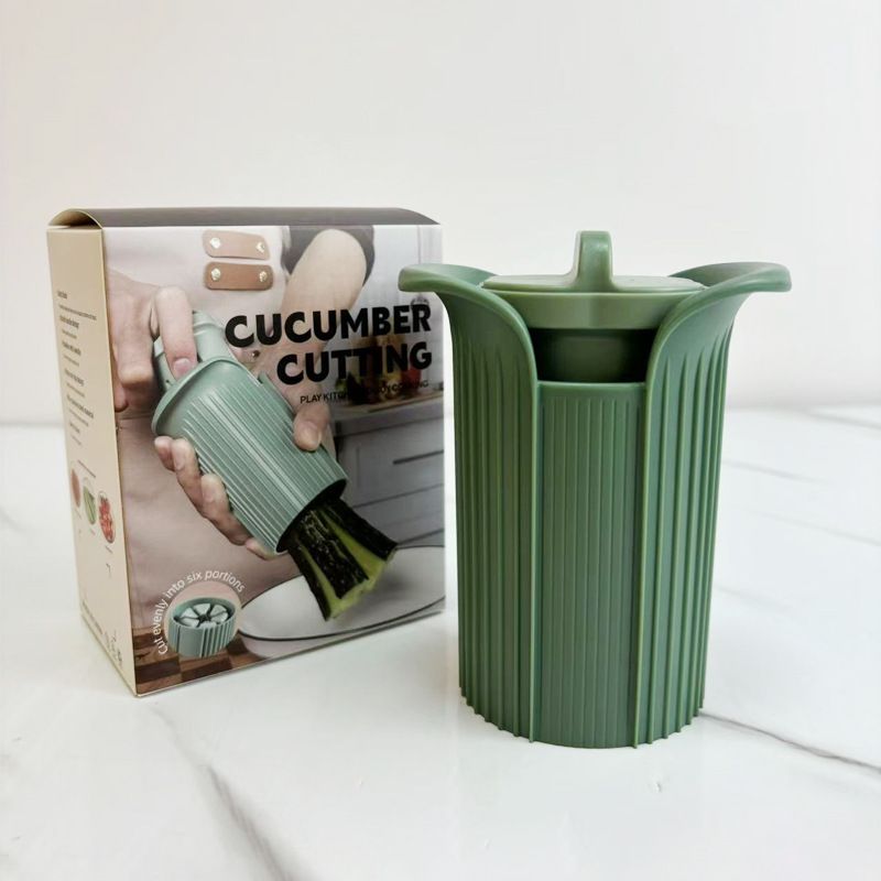 Multi Fruit Vegetable Slicer Cutter, 6 Even Portion Cucumber Strawberry Divider, Handheld Kitchen Fruit Cutting Tool-Green - Image 1
