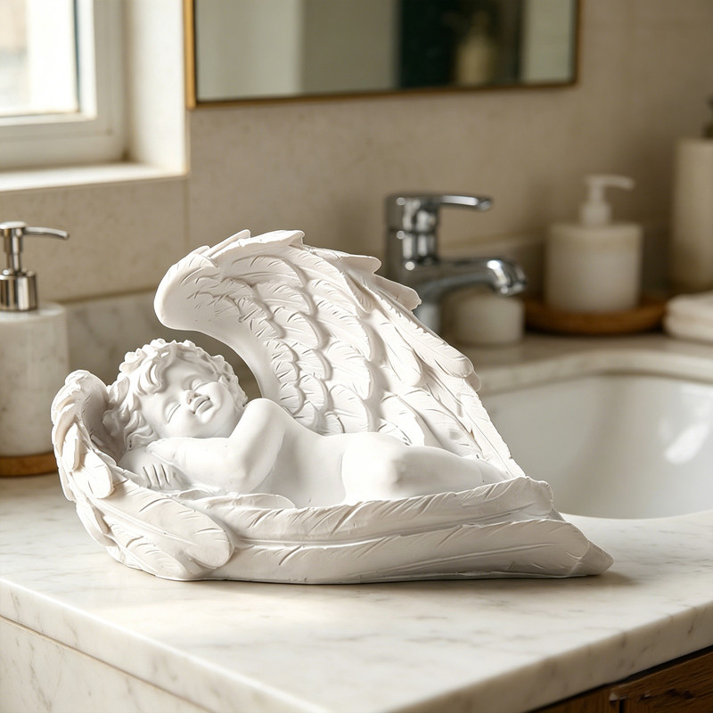 Lying Angel Wings Figurine, Resin Ornament for Shelf Display - Image 1