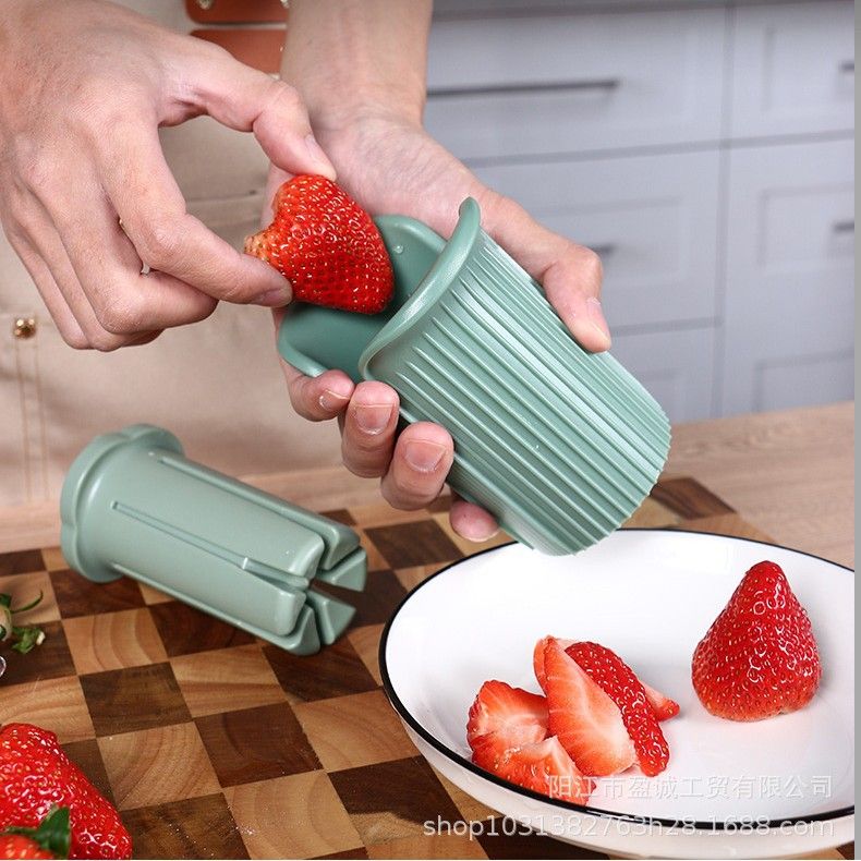 Multi Fruit Vegetable Slicer Cutter, 6 Even Portion Cucumber Strawberry Divider, Handheld Kitchen Fruit Cutting Tool-Cream - Image 2