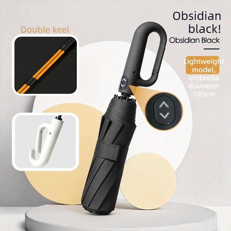 Automatic Open Close Folding Umbrella 105cm Large Canopy Windproof Double Ribs Travel Rain Umbrella-Black - Image 1