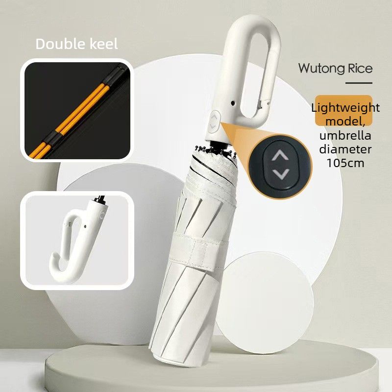 Automatic Open Close Folding Umbrella 105cm Large Canopy Windproof Double Ribs Travel Rain Umbrella-Beige - Image 1