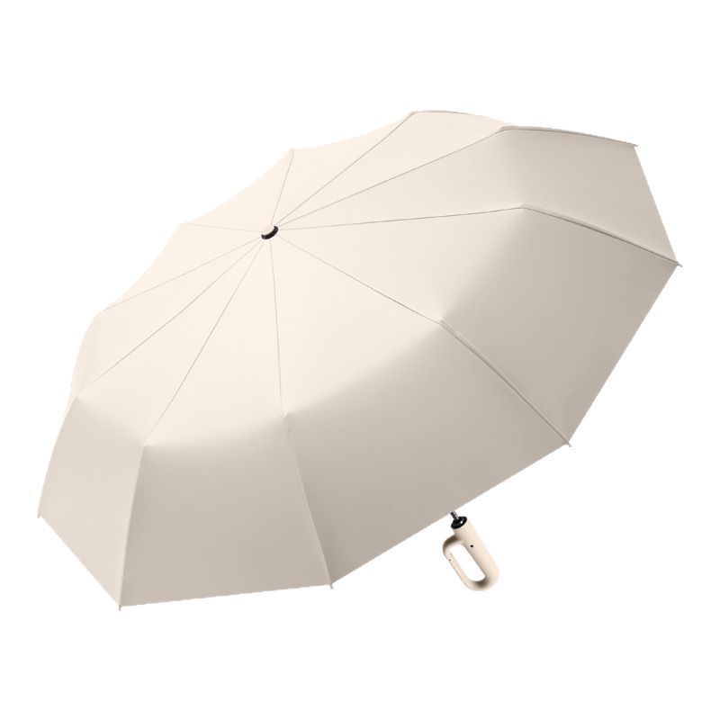 Automatic Open Close Folding Umbrella 105cm Large Canopy Windproof Double Ribs Travel Rain Umbrella-Beige - Image 3
